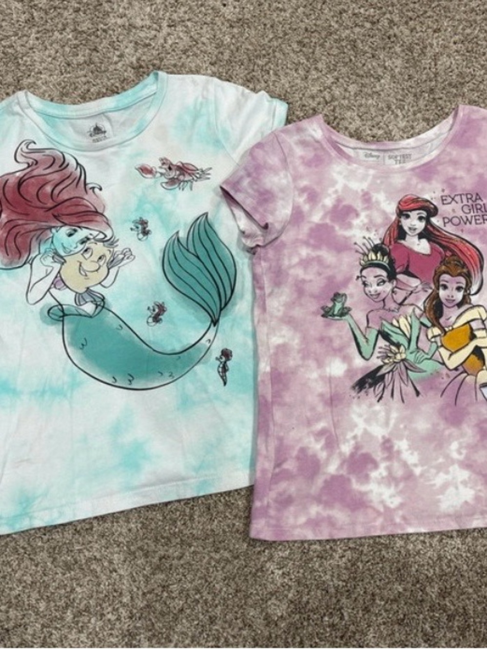 Disney Girls Tie-Dye Ariel & Princesses Tees - Teal, Lavender